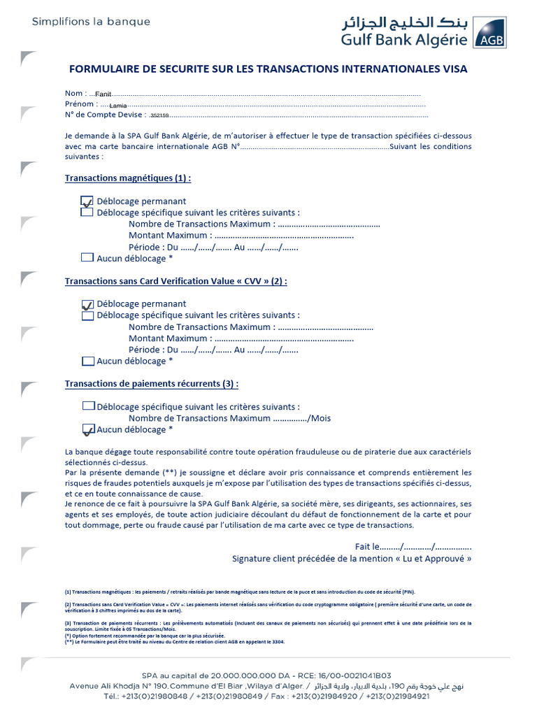 Formulaire de Securite | PDF