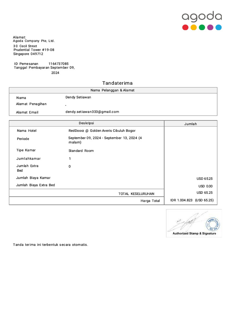 Agoda Invoice for RedDoorz Bogor | PDF