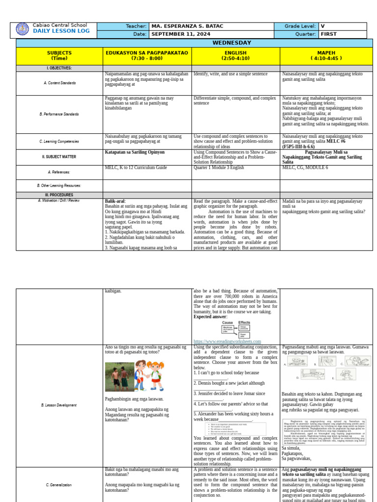 Grade 5 Daily Lesson Plan | PDF