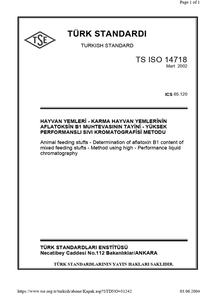 TS ISO 14718 Hayvan Yemleri-Karma Hayvan Yemlerinin Aflatoks | PDF