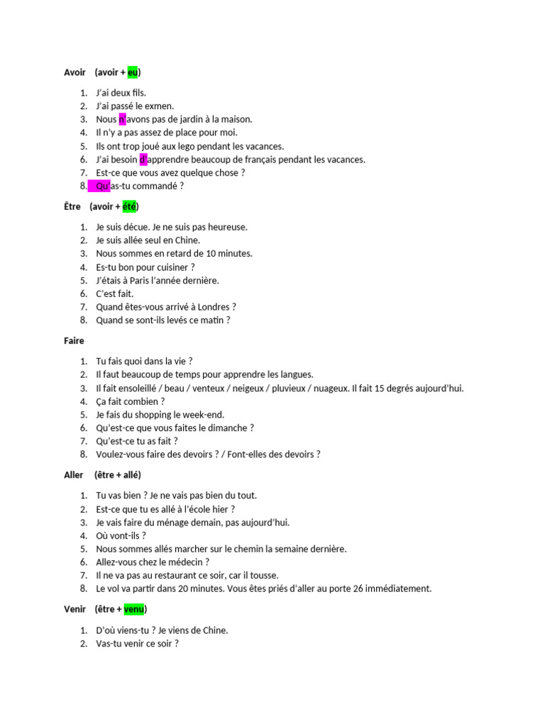 Verbes essentiels en français | PDF | Arts du langage et discipline ...