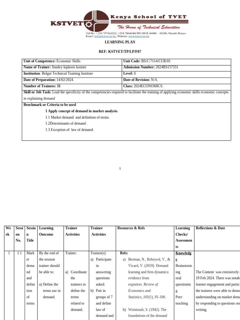 Learning Plan | PDF