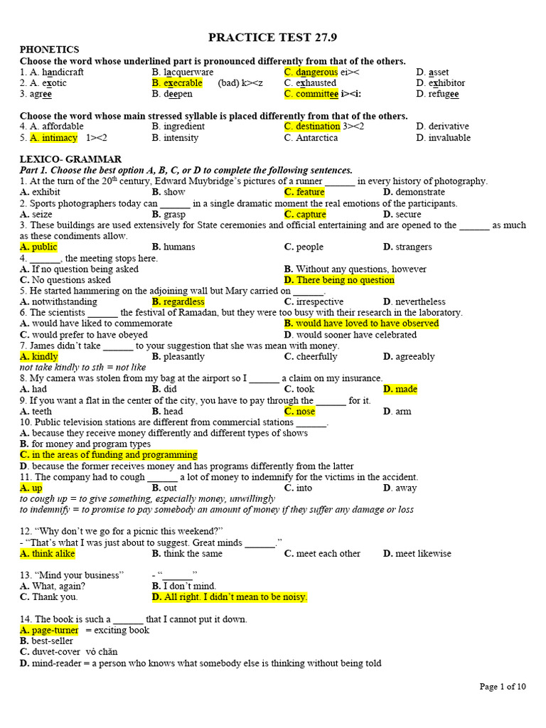 Answer Key - Practice Test 27 | PDF