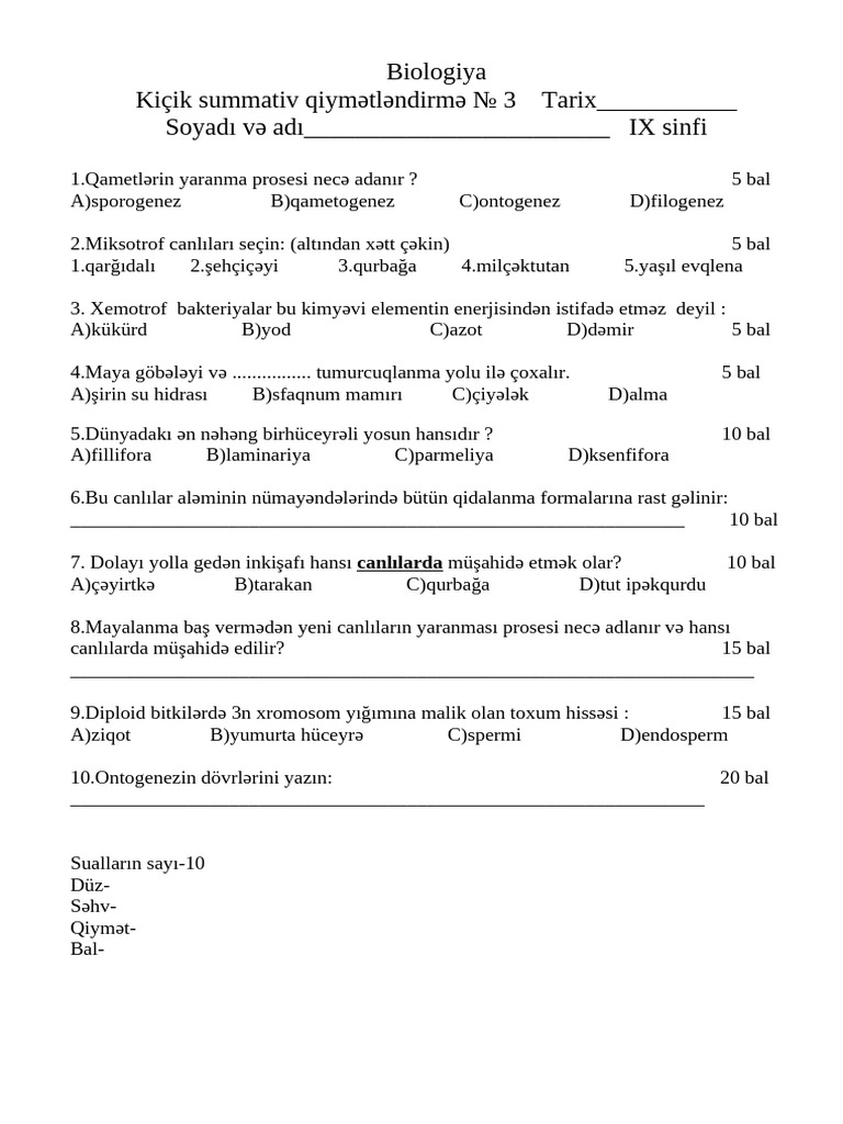 Biologiya IX KSQ 3 | PDF