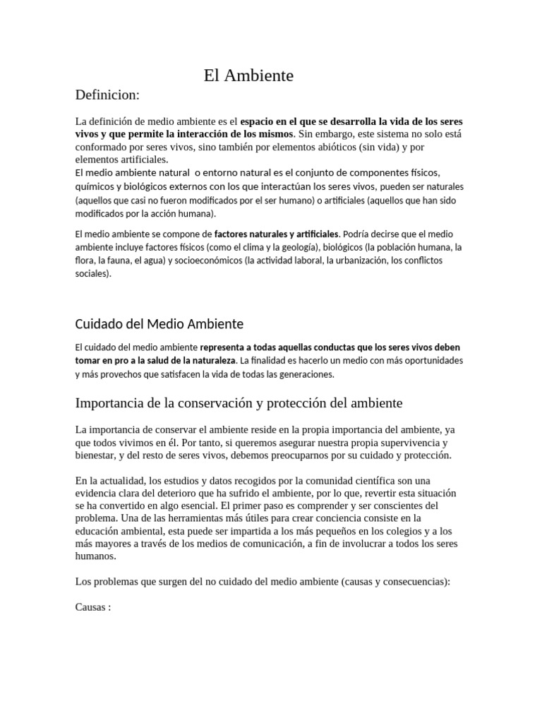 Cuidado y Conservación del Medio Ambiente | PDF | Entorno natural ...