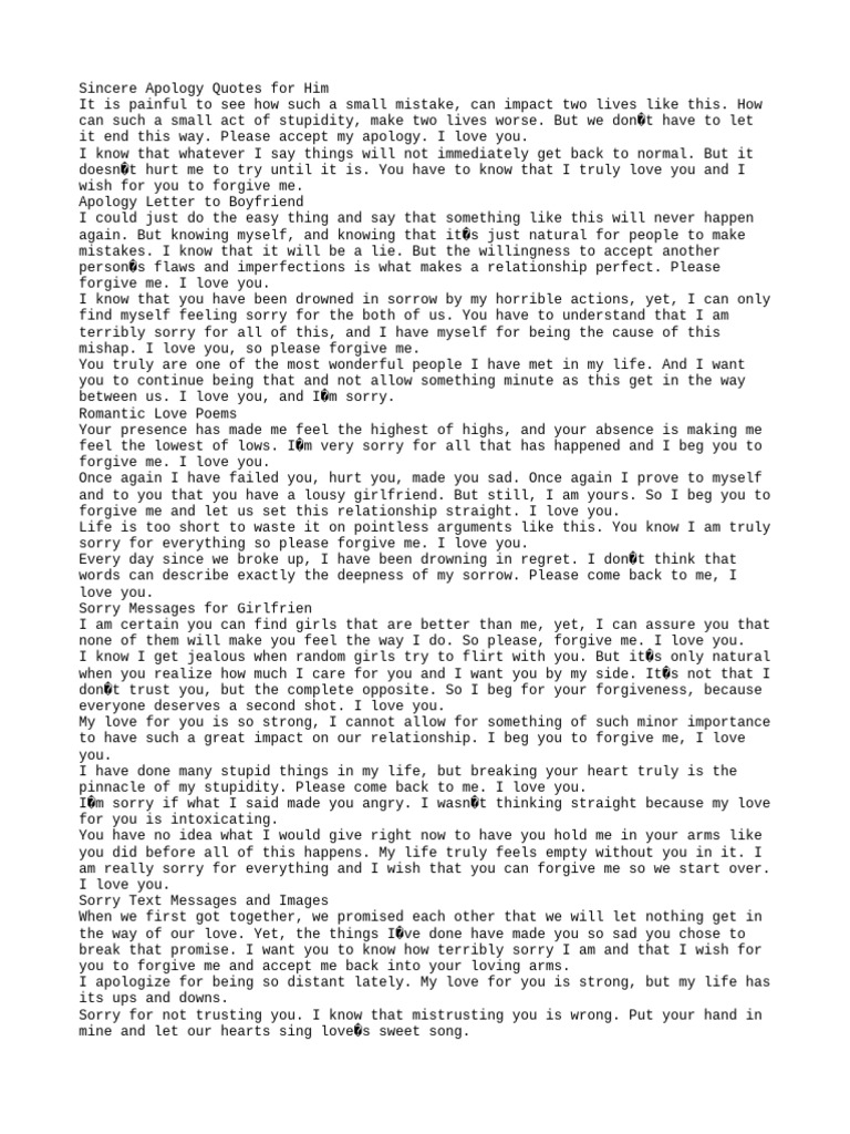 Sorry Texts | PDF | Forgiveness
