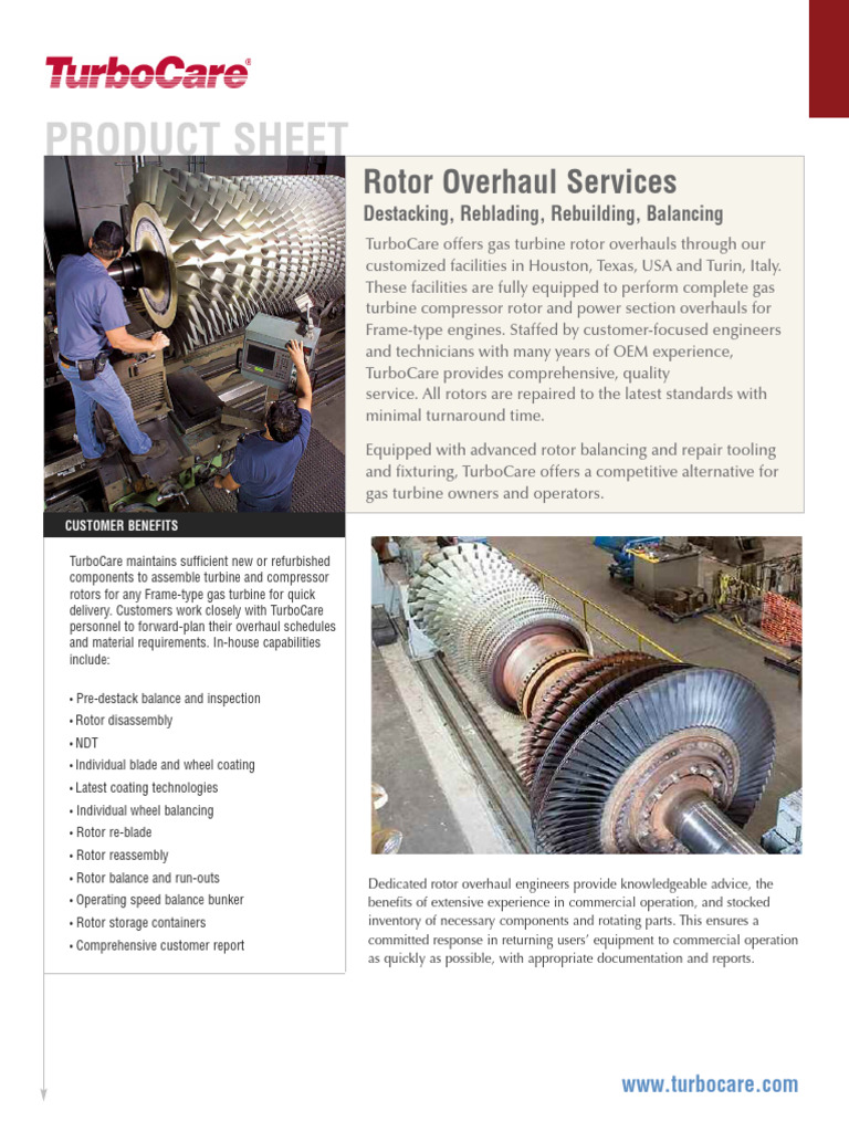 Gas Turbine Rotor Overhaul Product Sheet | PDF