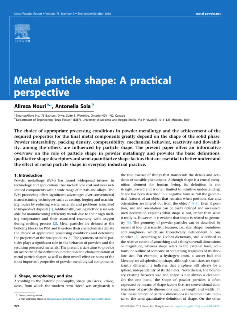 Metal Particle Shape - A Practical Perspective | PDF