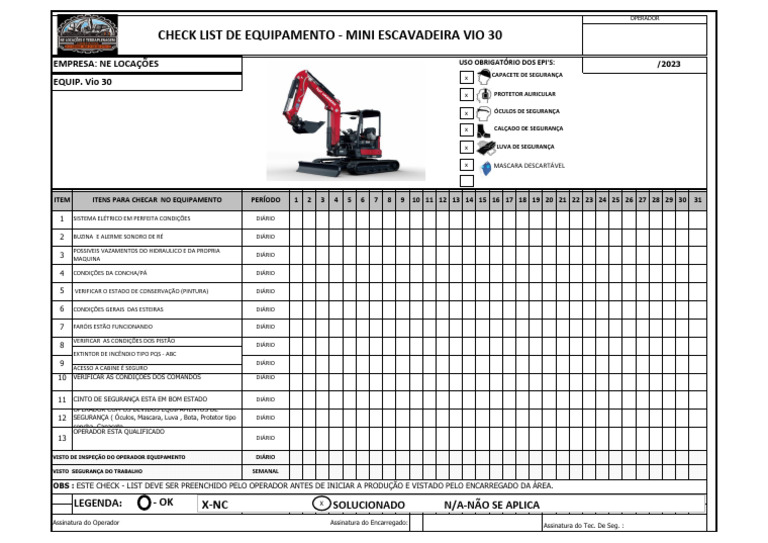 Check List - Mini Ecavadeira | PDF