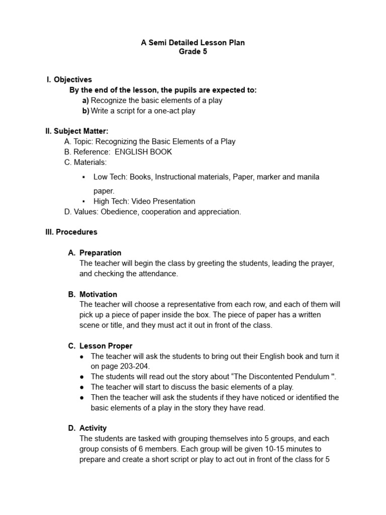 Grade 5 Semi Detailed Lesson Plan | PDF | Teachers | Lesson Plan