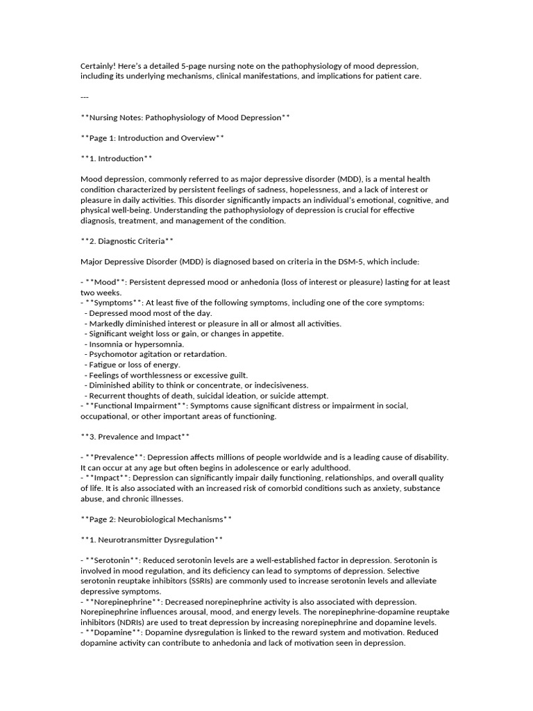 Mood Depression | PDF | Major Depressive Disorder | Dopamine