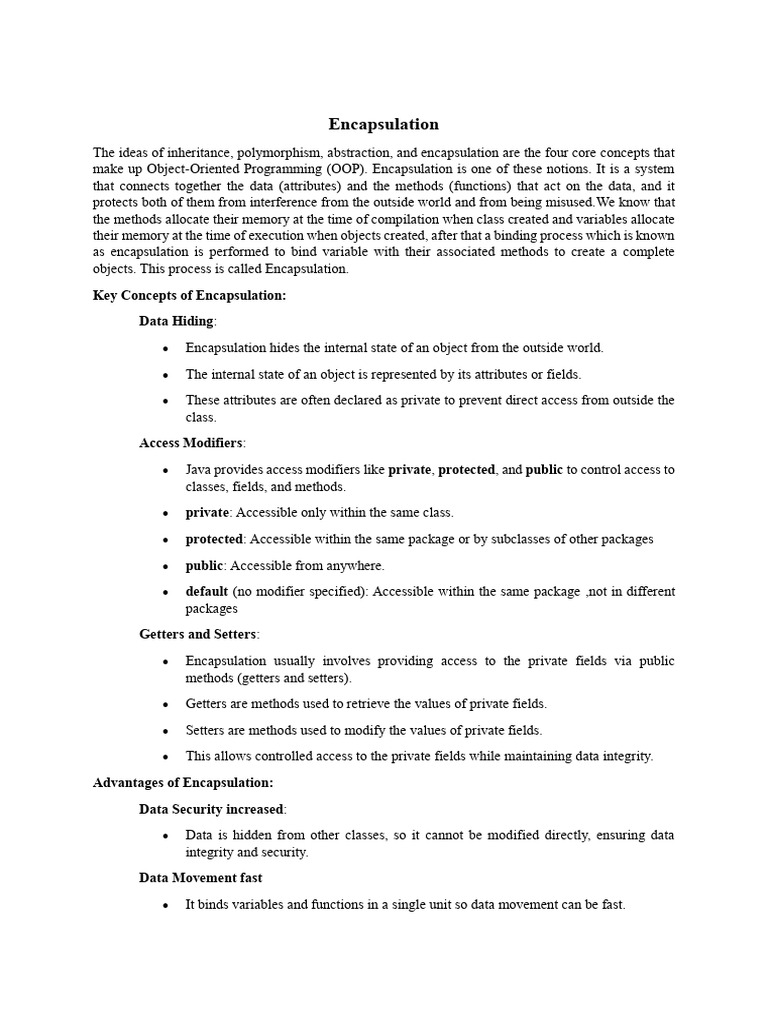 Encapsulation: Key Concepts of Encapsulation: Data Hiding | PDF