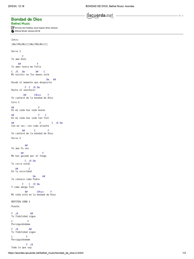 Bondad De Dios Bethel Music Acordes Pdf Música Grabada