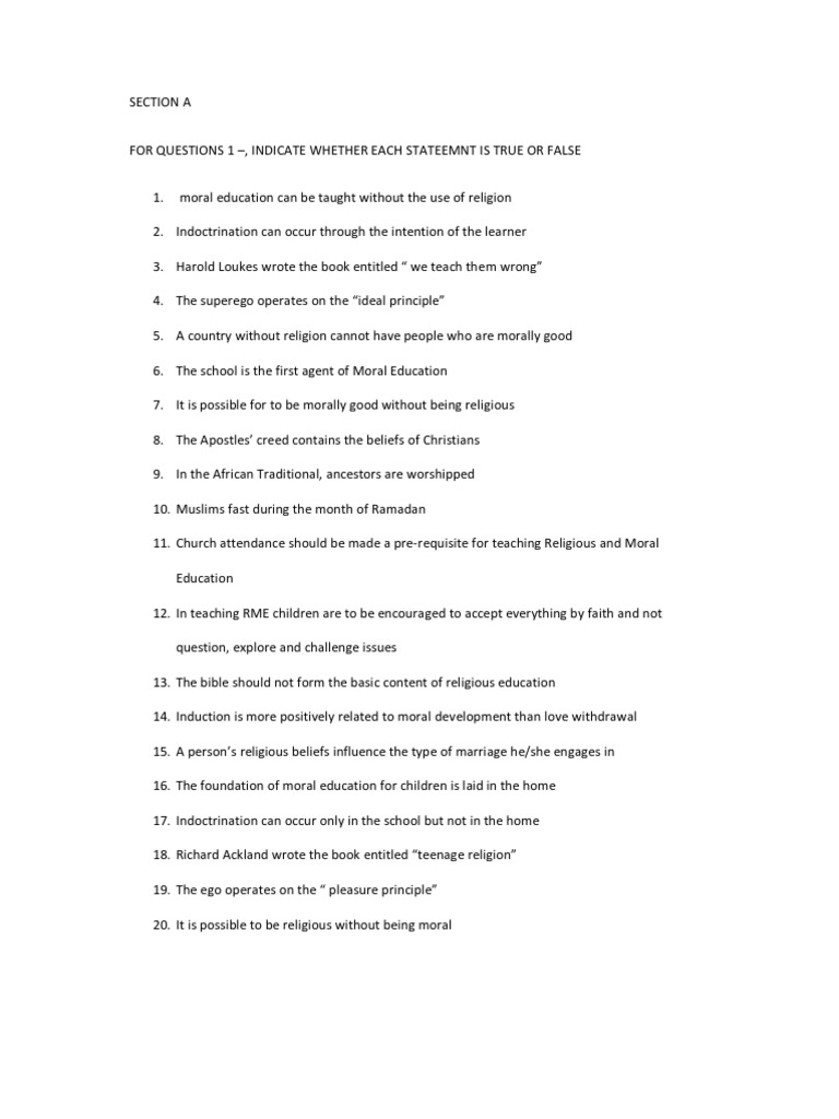Religious and Moral Education Questions Morality Id