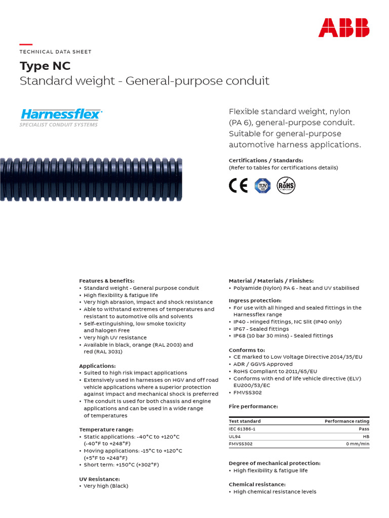 Harnessflex - Type NC - Conduit - Datasheet - 180124 | PDF