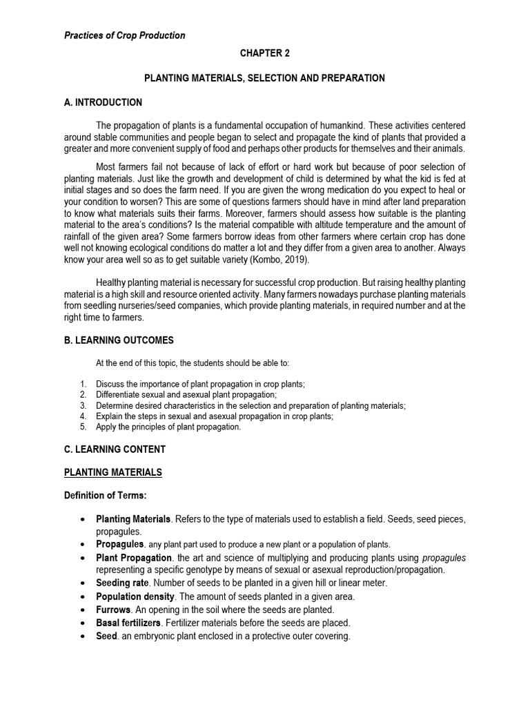 MODULE 2 Planting Materials, Selection and Preparation | PDF