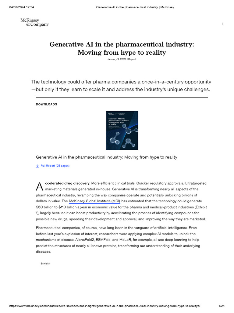 Generative AI in the pharmaceutical industry _ McKinsey | PDF