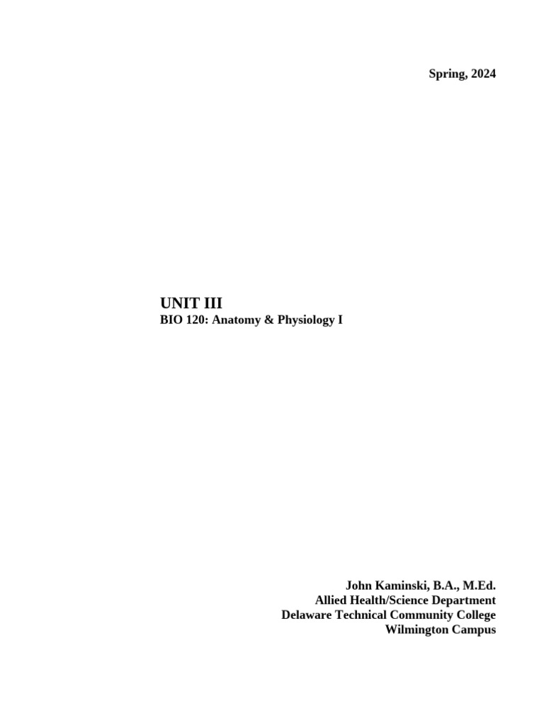 Unit III Notes - Anatomy and Physiology | PDF