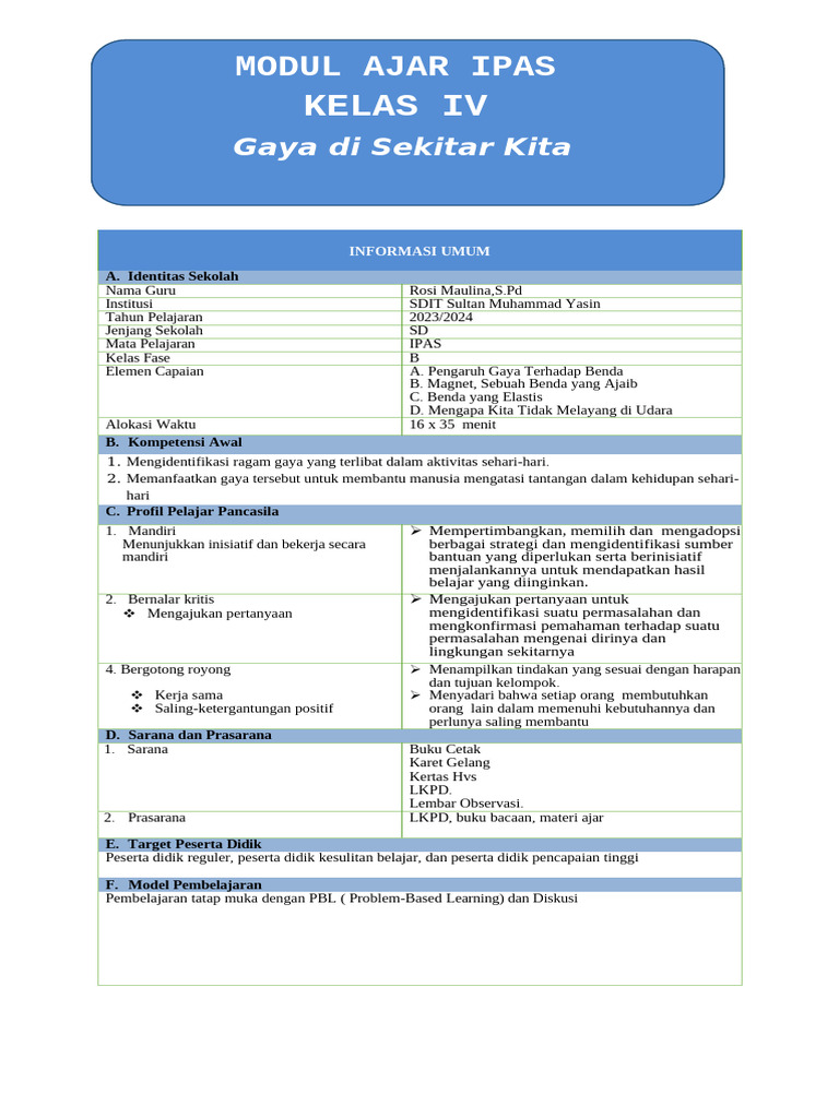 Modul Ajar Ipas Iv Bab 3 | PDF