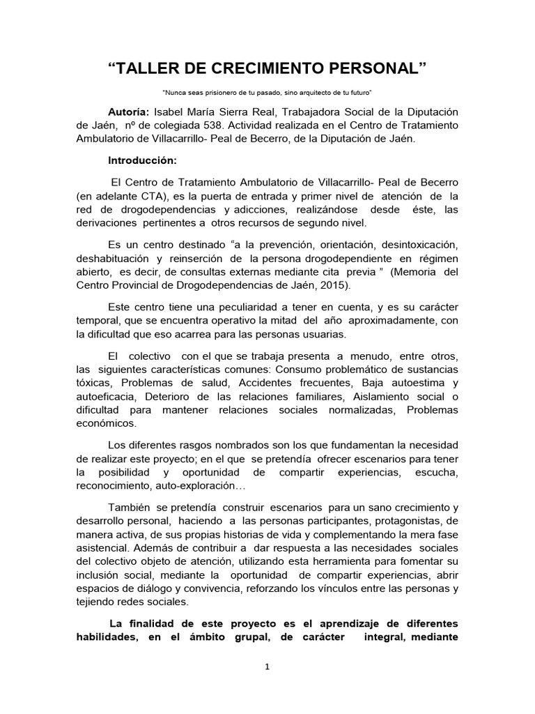 Taller de Crecimiento Personal en CTA | PDF | Conceitos psicológicos ...