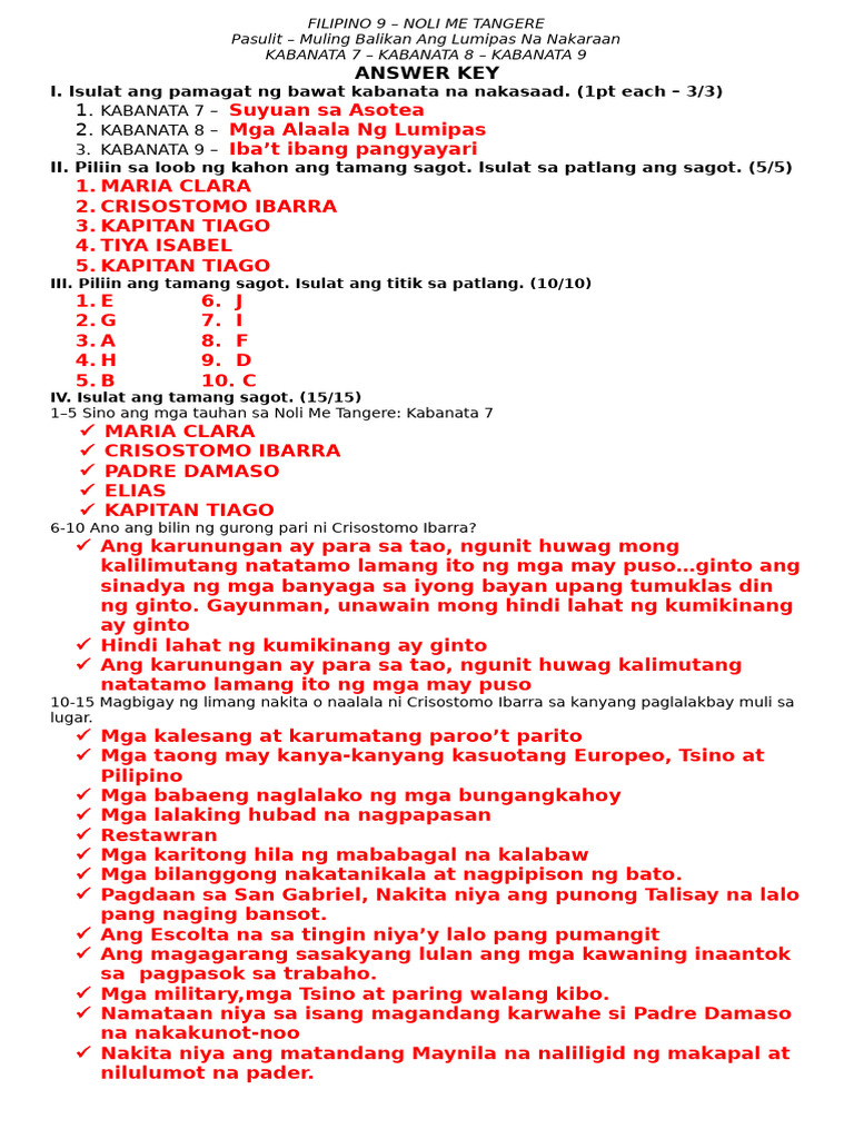 Filipino Pasulit Answer Key | PDF