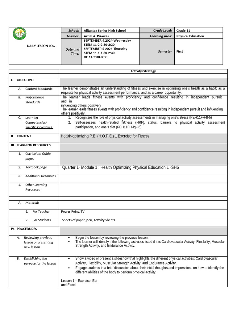 Quarter 1-Module 1 Health Optimizing Physical Education 1 - SHS | PDF