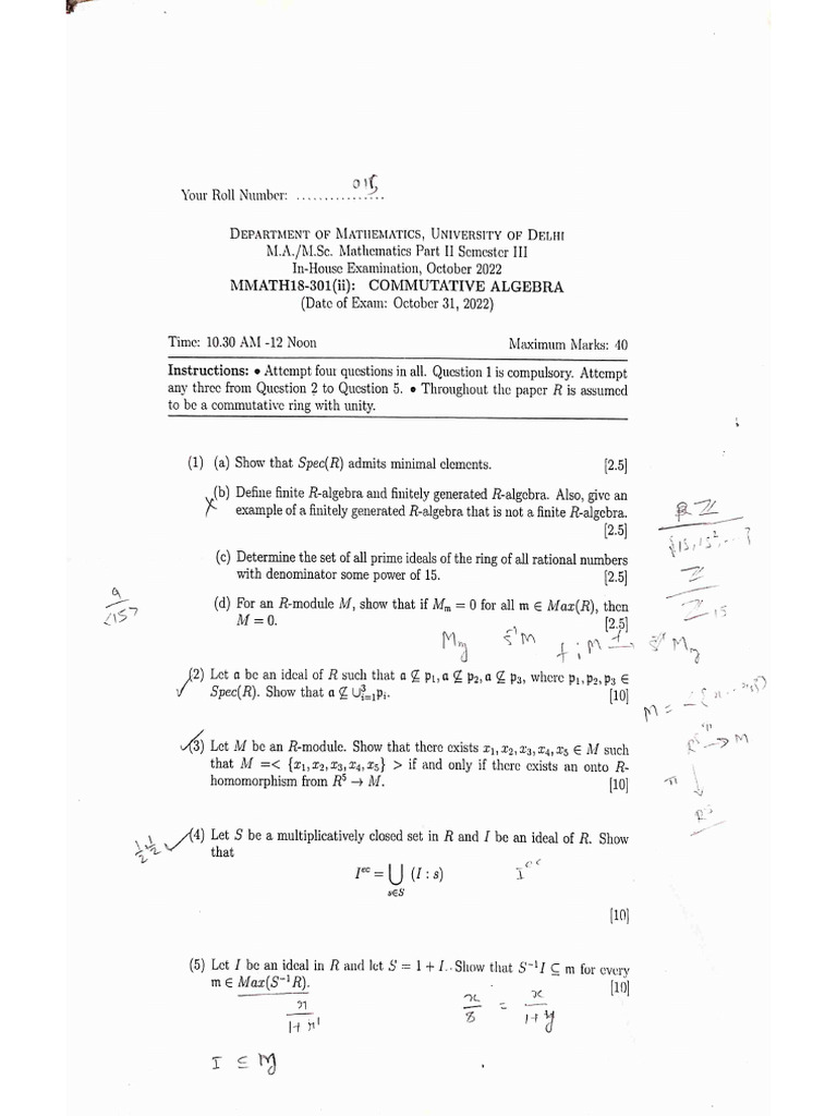 DU MSC Maths Sem 3rd PYQs 2022 | PDF
