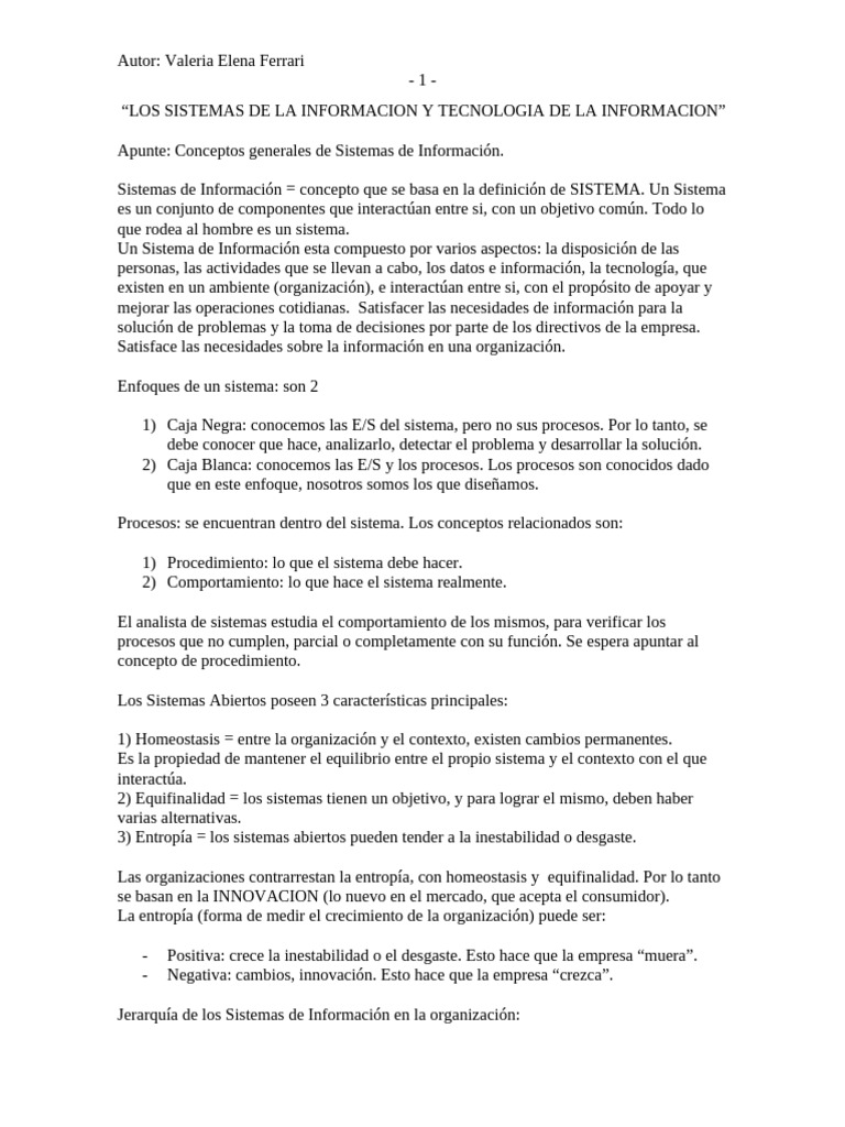 U1 - Sistemas de Informacion - TEORIA - APUNTE BASE | PDF