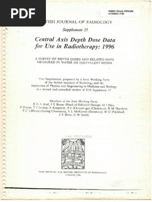 放射線治療　BJR Supplement 25 放射線治療データ 1996 BJR Sup #25 Central Axis Depth Dose Data For Use in Radiotherapy