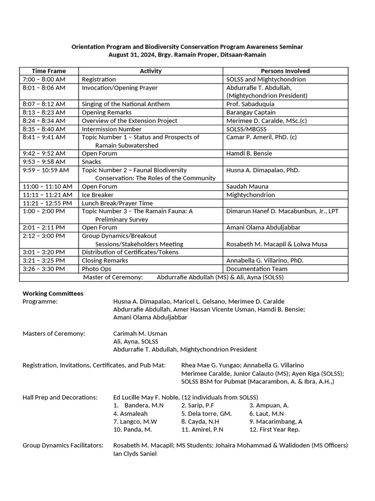 Orientation Program and Biodiversity Conservation Program | PDF