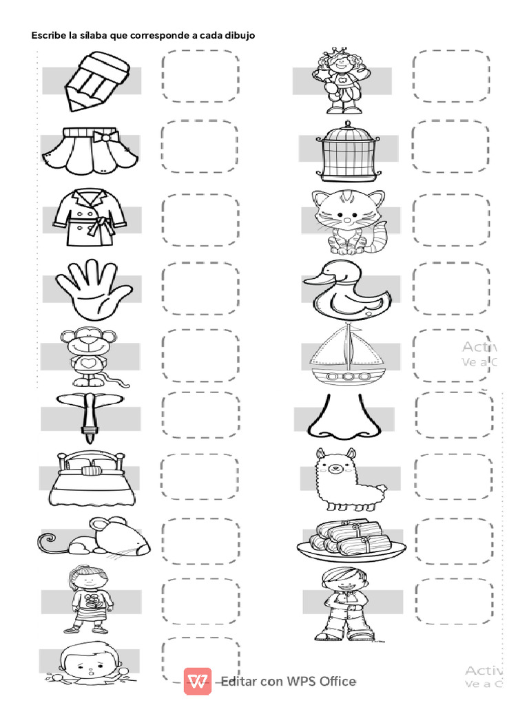 Escribe La Sílaba Que Corresponde A Cada Dibujo | PDF