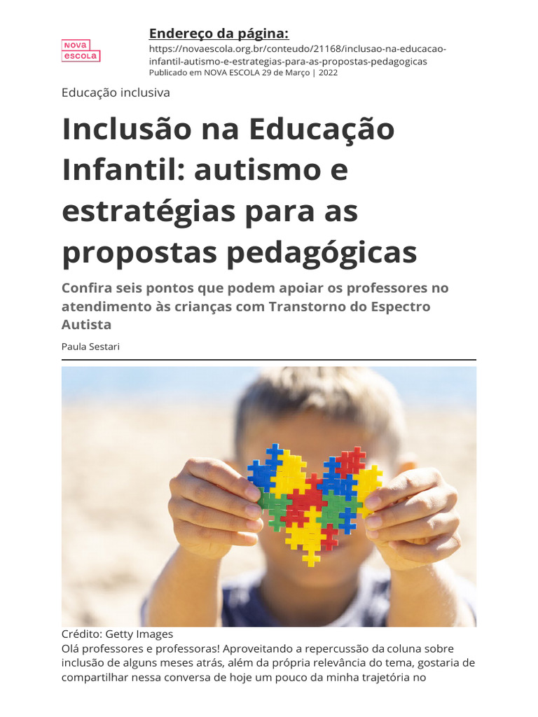 Inclusao Na Educacao Infantil Autismo e Estrategias para As Propostas ...