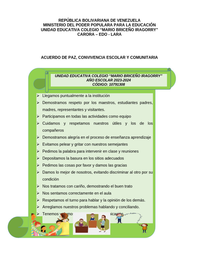 Acuerdo de Paz y Convivencia Escolar | PDF
