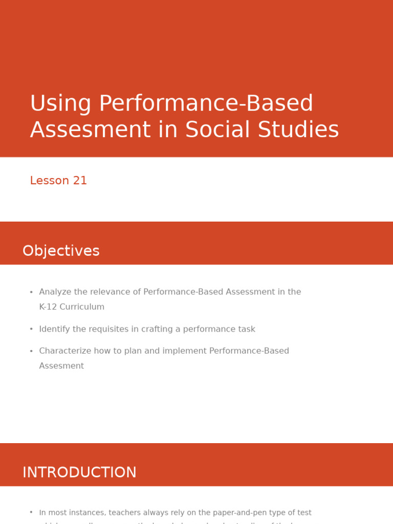 Lesson 21 Using Performance-Based Assesment in Social Studies | PDF