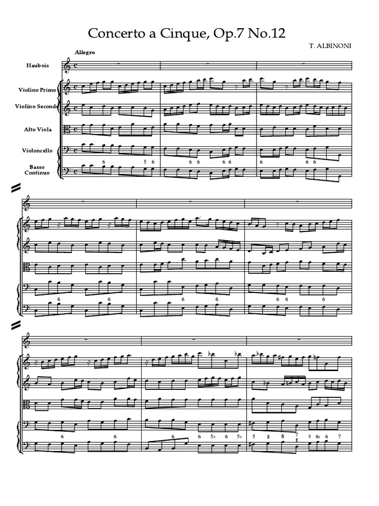 Partitura 1 albinoni concerto a 5 in c no 12 for oboe strings and