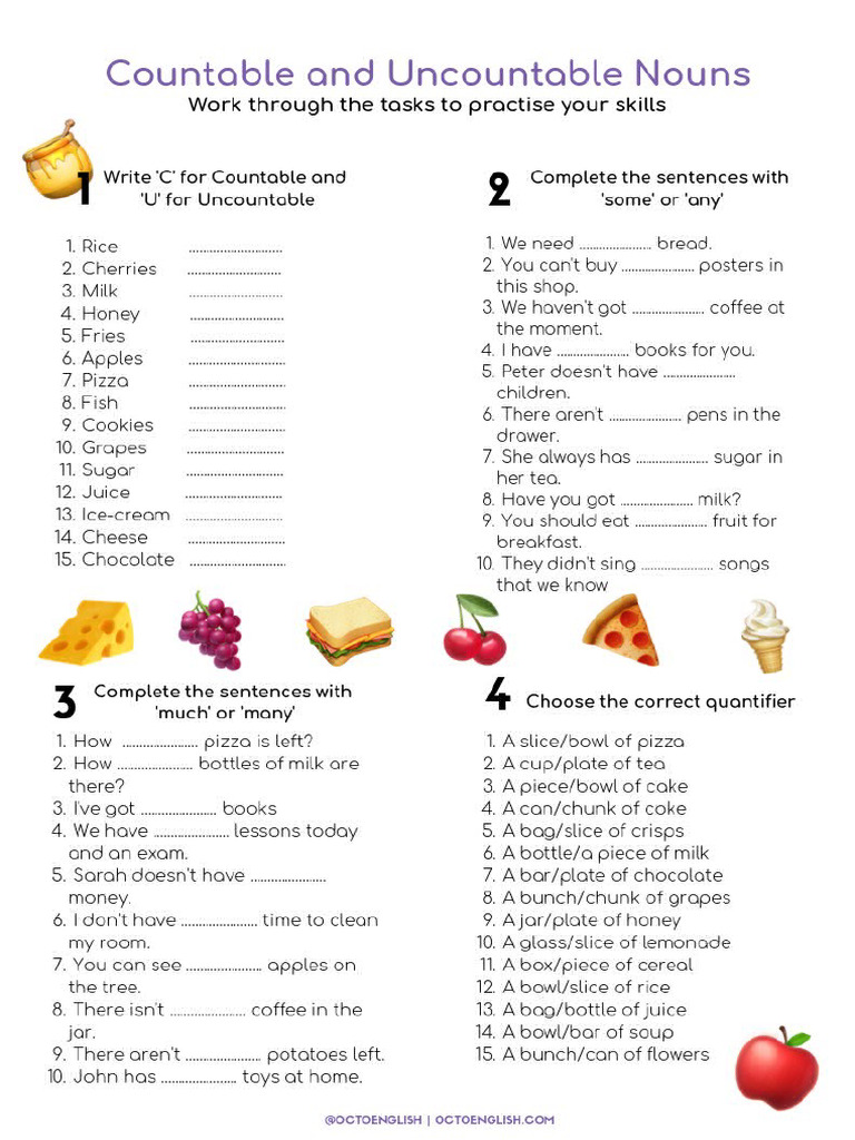 Countable and Uncountable Nouns Worksheet Templates Layouts Writing ...