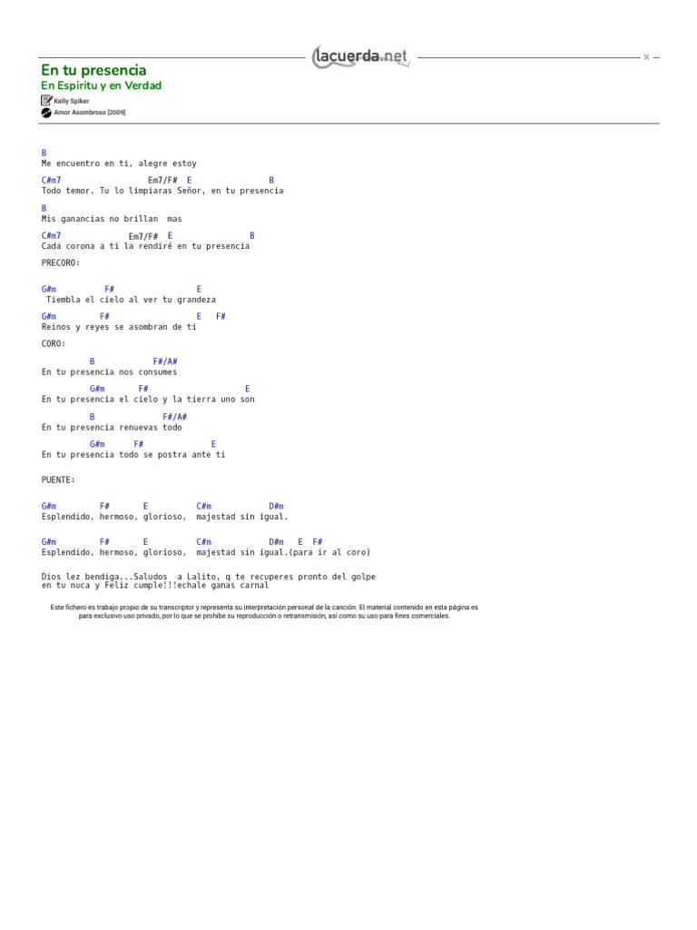 En Tu Presencia En Espiritu Y En Verdad Acordes Pdf