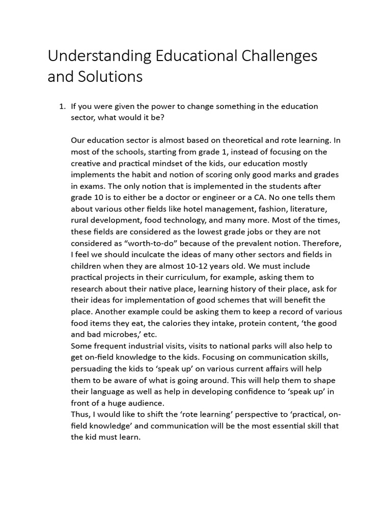 Understanding Educational Challenges and Solutions | PDF