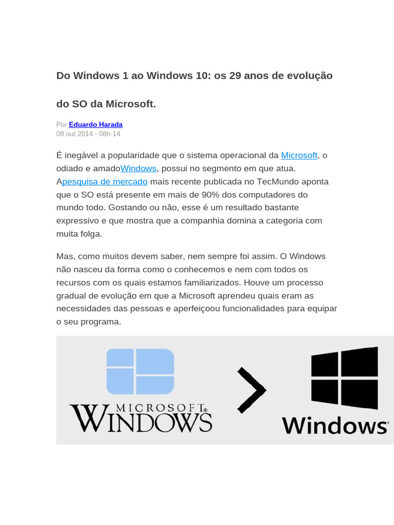 Evolução do Windows: 29 Anos de História | PDF | Microsoft Windows ...