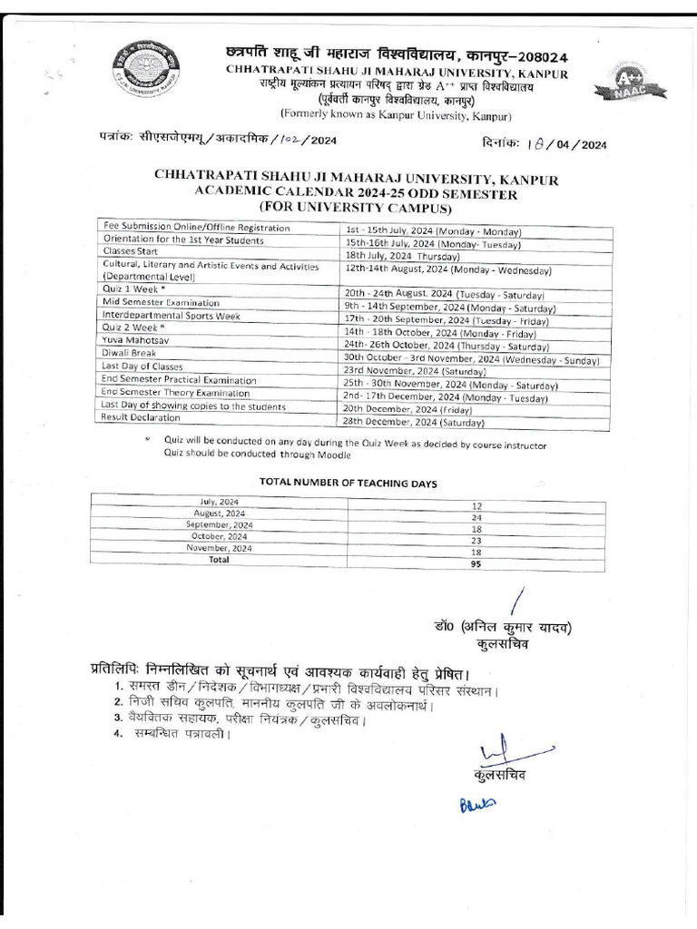 Academic Calender 2024 25 Odd Semester | PDF