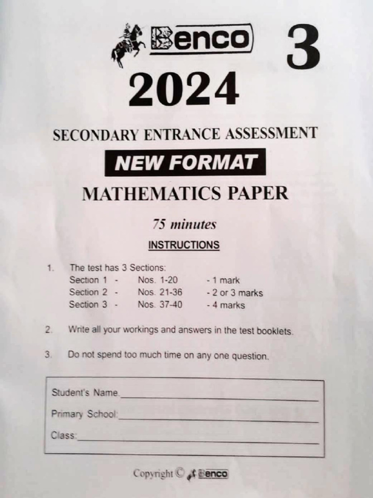 Sea benco maths test 3 pdf