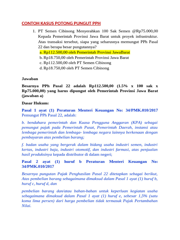 Contoh Kasus Potong Pungut PPH | PDF