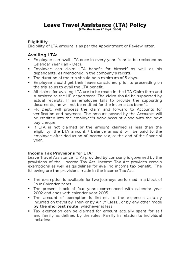LTA Policy | PDF | Income Tax | Taxes