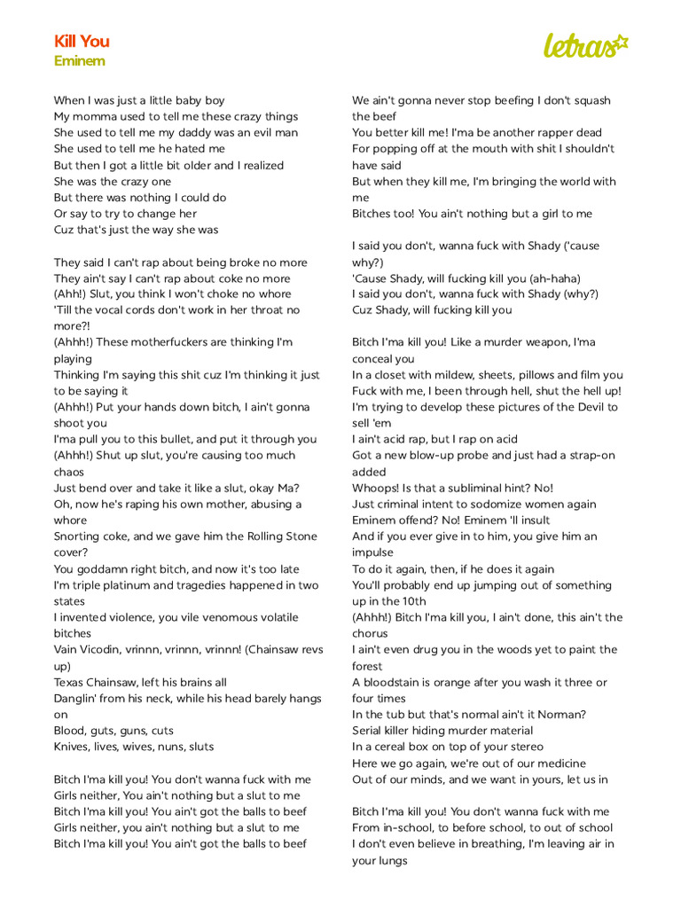 KILL YOU - Eminem (Impresión) | PDF