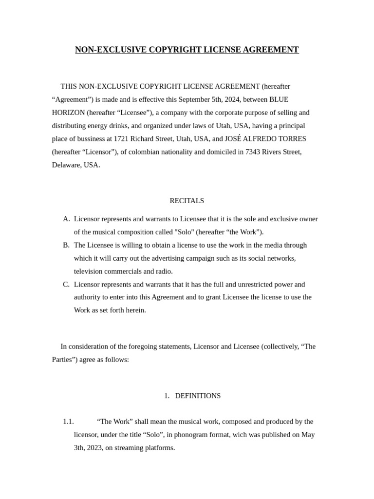 Non-Exclusive Copyright License Agreement | PDF