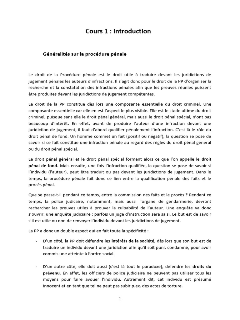 Cours Procédure Pénale | PDF