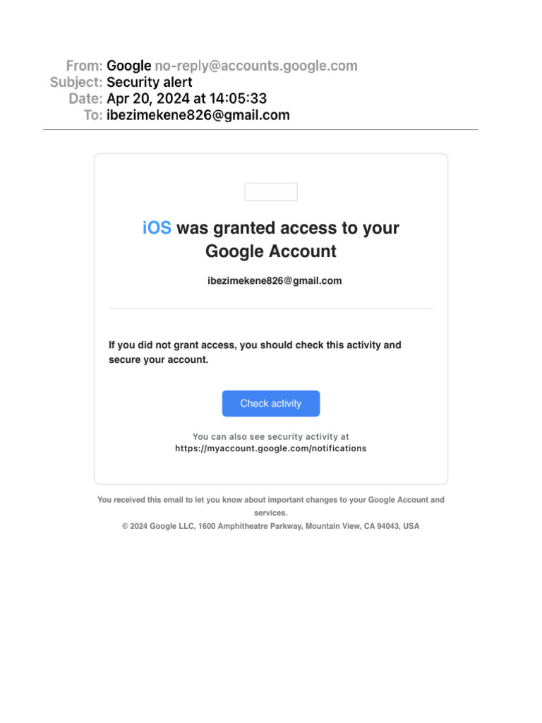 iOS Access Alert for Google Account | PDF