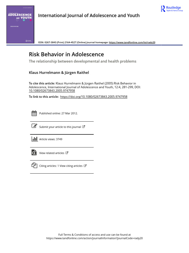 Risk Behavior in Adolescence | PDF