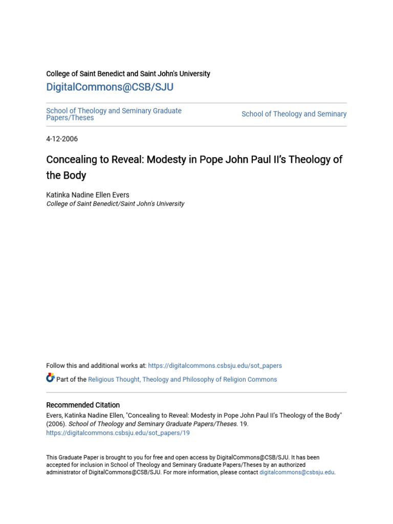 Modesty in John Paul II's Theology | PDF | Virtue | Social Science
