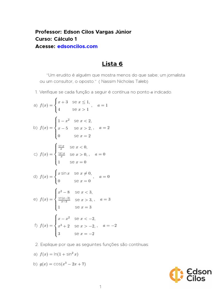 Calculo1 Lista6 | PDF